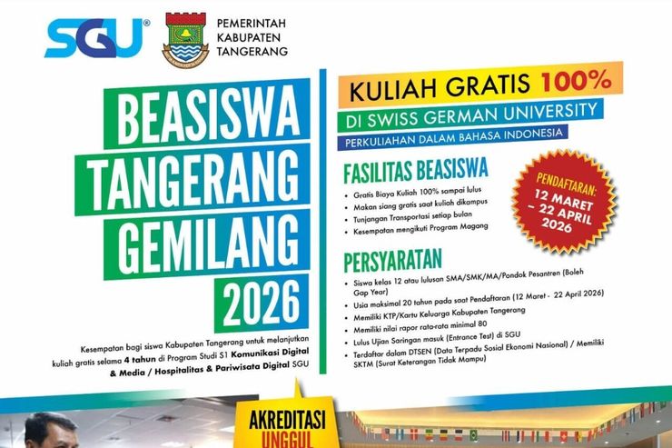Beasiswa Pendidikan Gratis untuk Masyarakat Tangerang dari Pemkab dan Swiss German University