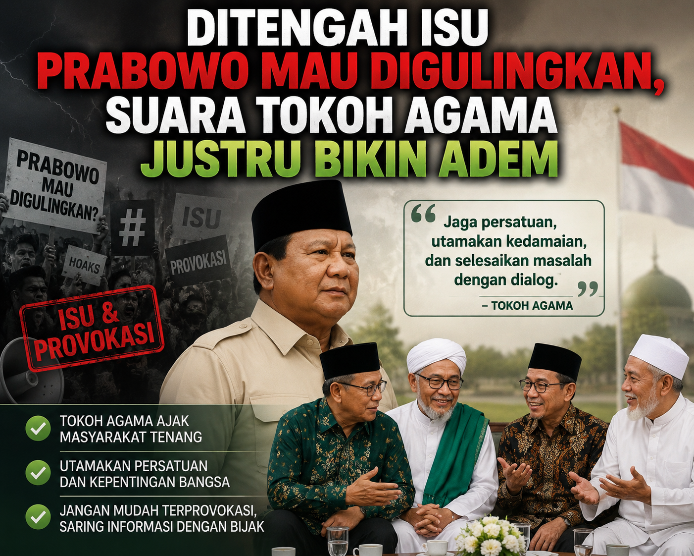 Ditengah Isu Prabowo Mau Digulingkan, Suara Tokoh Agama Justru Bikin Adem