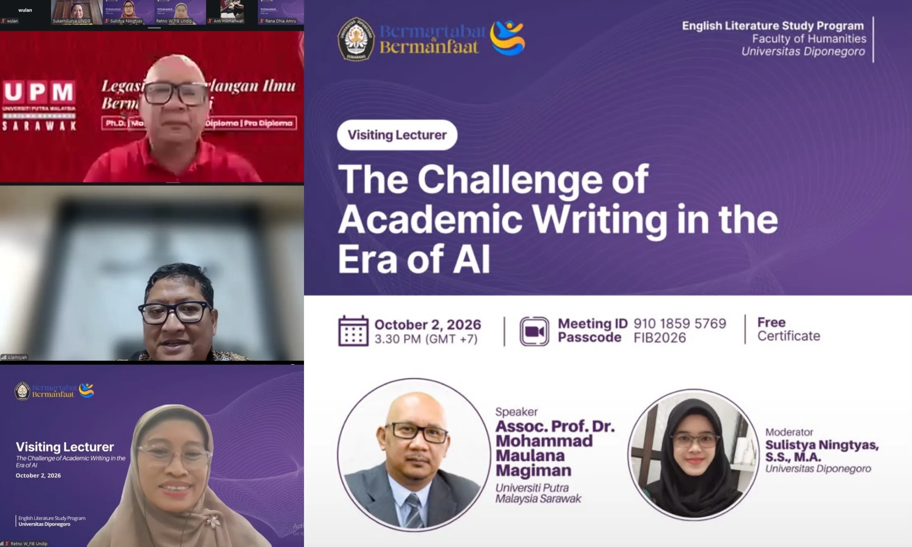Dosen Tamu Sastra Inggris FIB Undip dan UPM Sarawak Malaysia: Diskusi Mendalam tentang Etika Penulisan di Era Kecerdasan Buatan